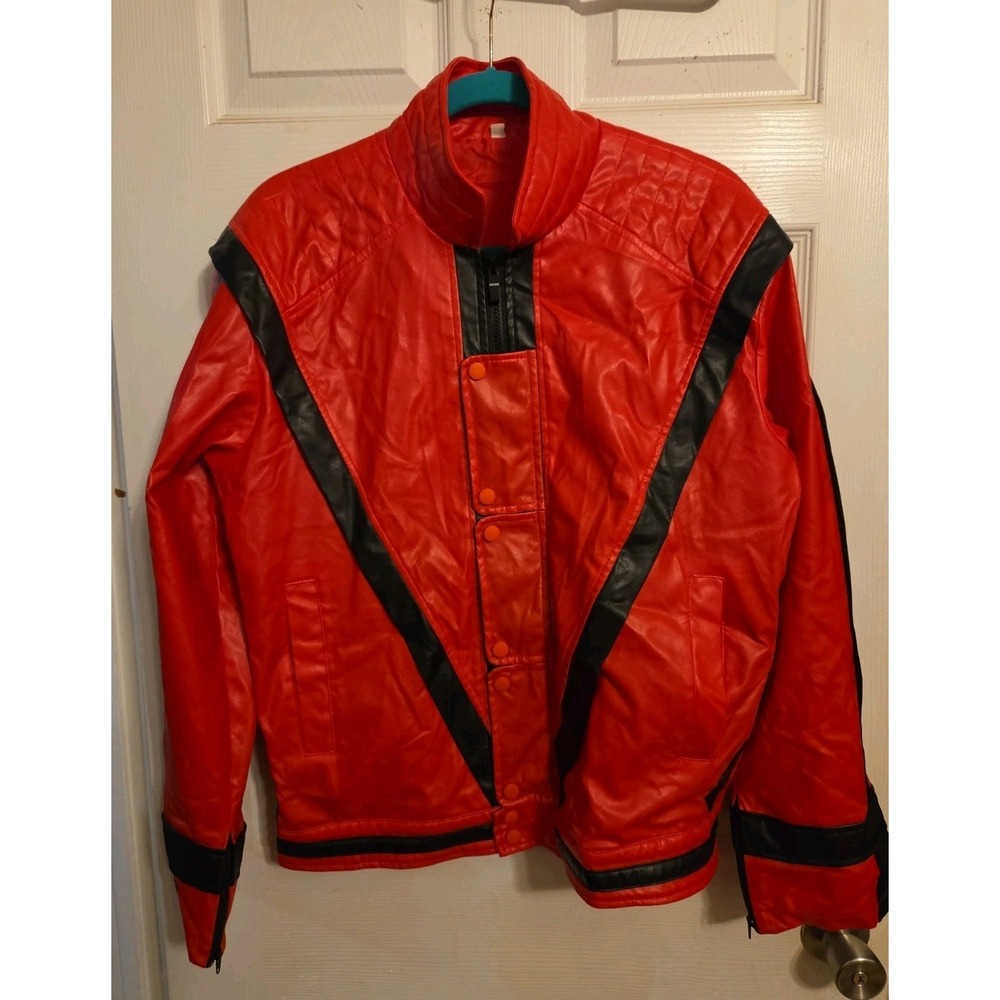 Michael Jackson Cosplay Red Thriller Jacket Costume Halloween Faux Leather Men M
